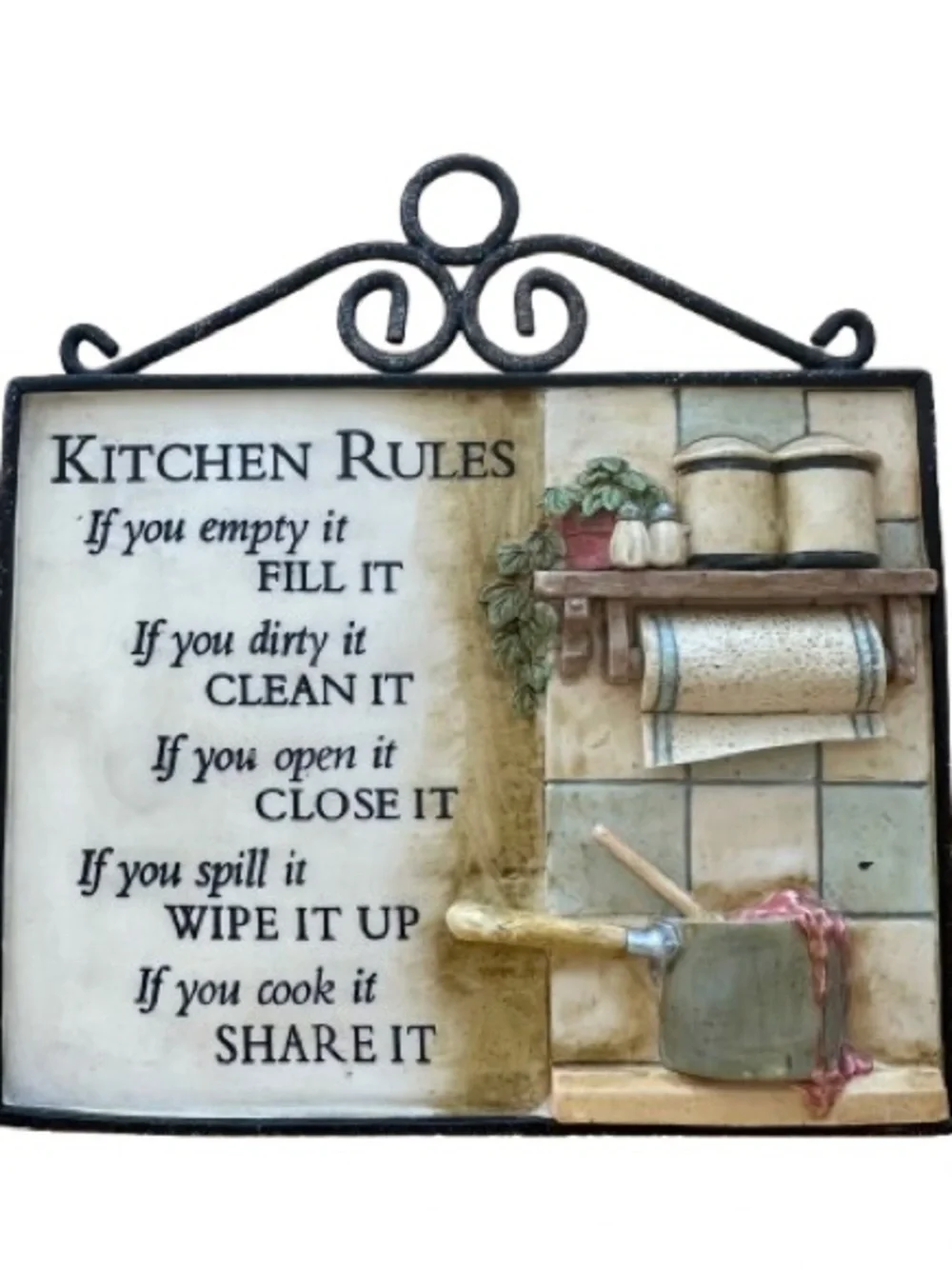 Vintage Style Kitchen Rules Decorative Plaque Wall Sign - Beige & Black